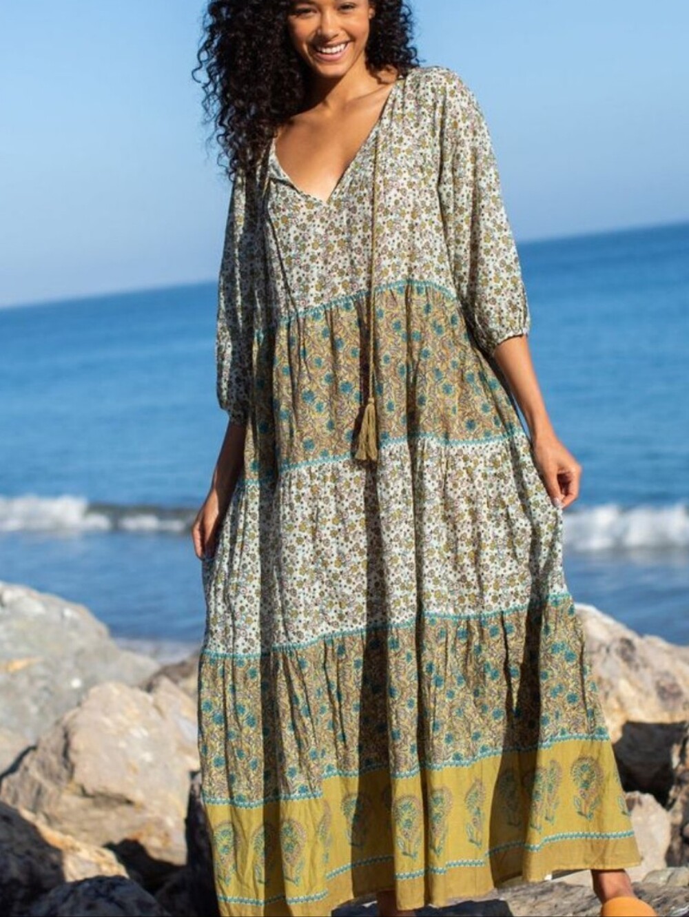 Natural Life Auguste BoHo Maxi Dress Size Med Floral Paisley Print Shapeless